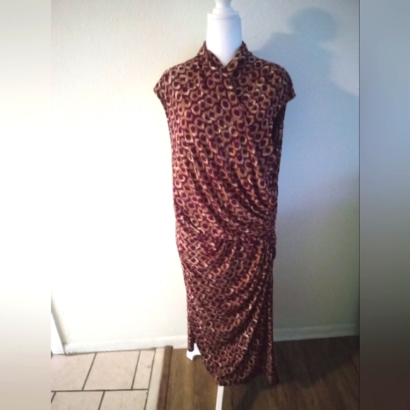 LAUREN RALPH LAUREN  Faux Wrap  Surplice Ruched Midi Dress | 14W - Picture 2 of 6